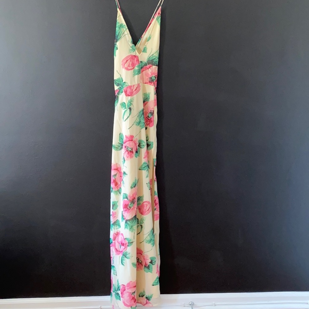 Yellow pastel with pink flowers maxi dress